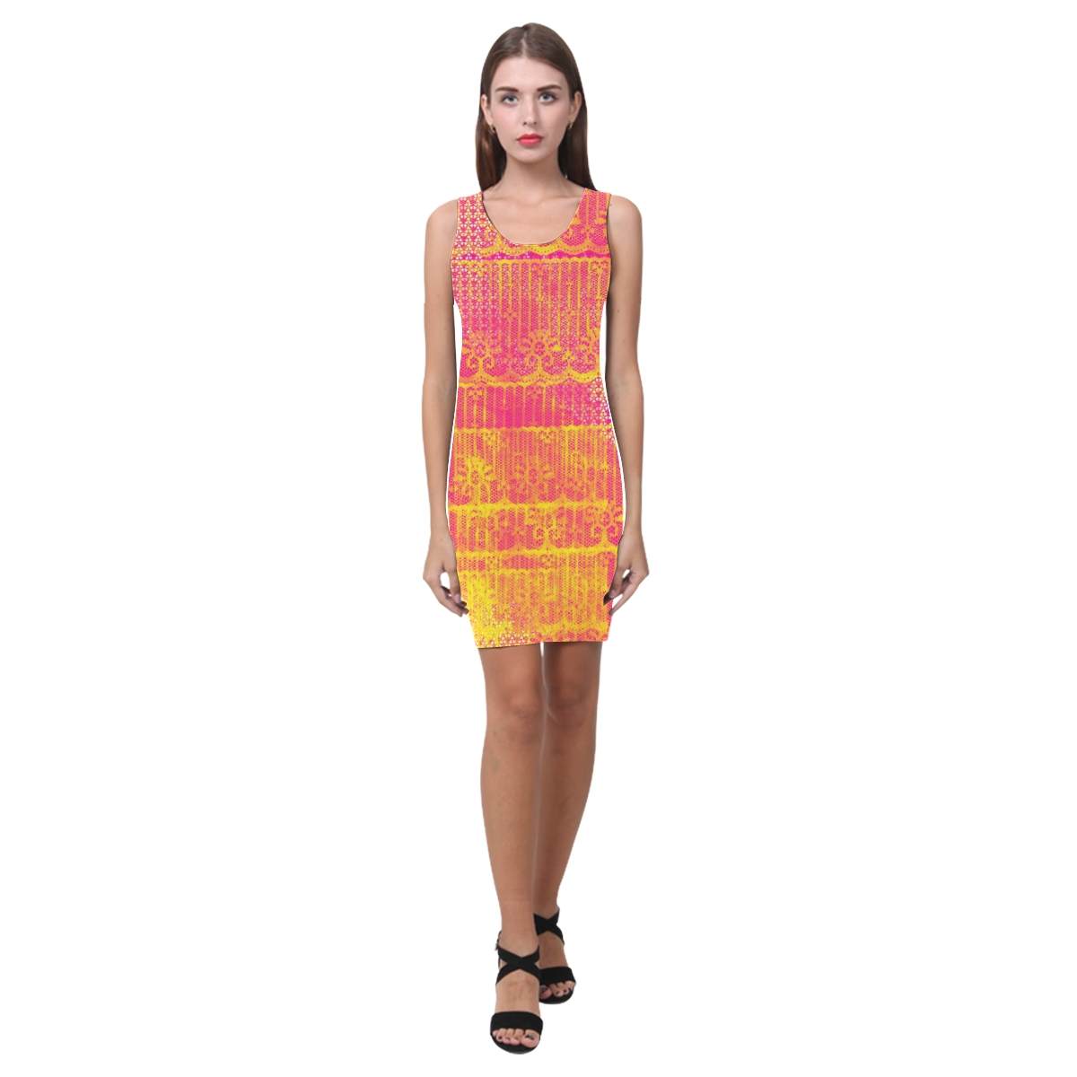 Yellow and Magenta Lace Texture Medea Vest Dress (Model D06)