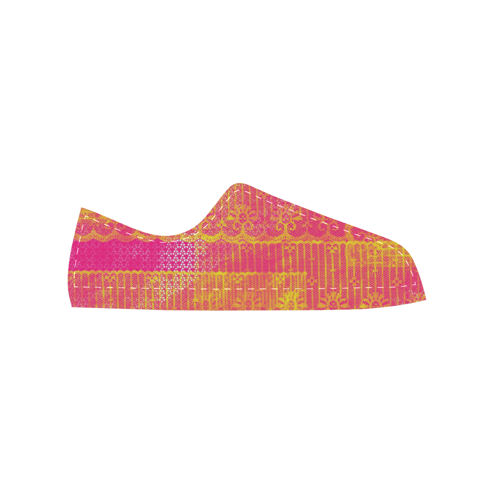 Yellow and Magenta Lace Texture Canvas Women's Shoes/Large Size (Model 018)