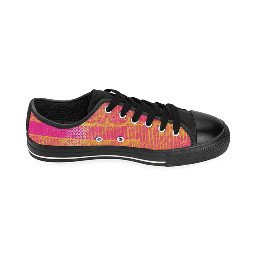 Yellow and Magenta Lace Texture Canvas Women's Shoes/Large Size (Model 018)