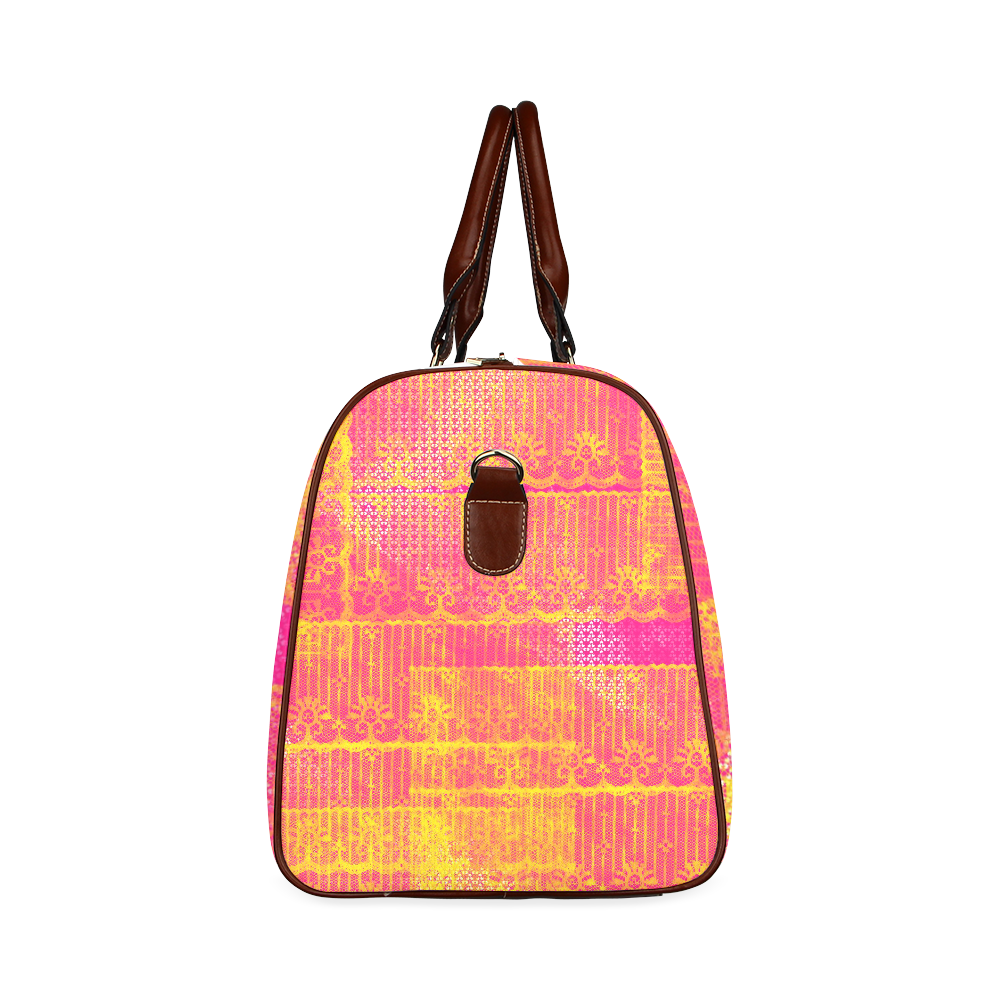 Yellow and Magenta Lace Texture Waterproof Travel Bag/Small (Model 1639)