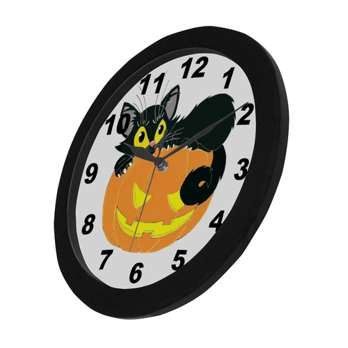 Halloween Black Cat And Pumpkin Circular Plastic Wall clock