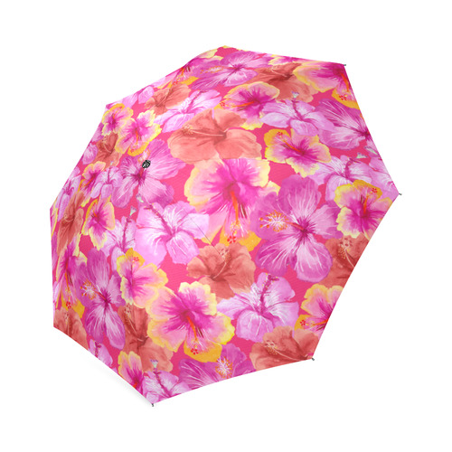 Hibiscus floral flowers flower-Cute pink pattern Foldable Umbrella (Model U01)