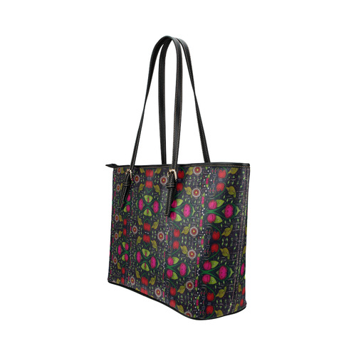 Roses and green leaf Leather Tote Bag/Large (Model 1651)