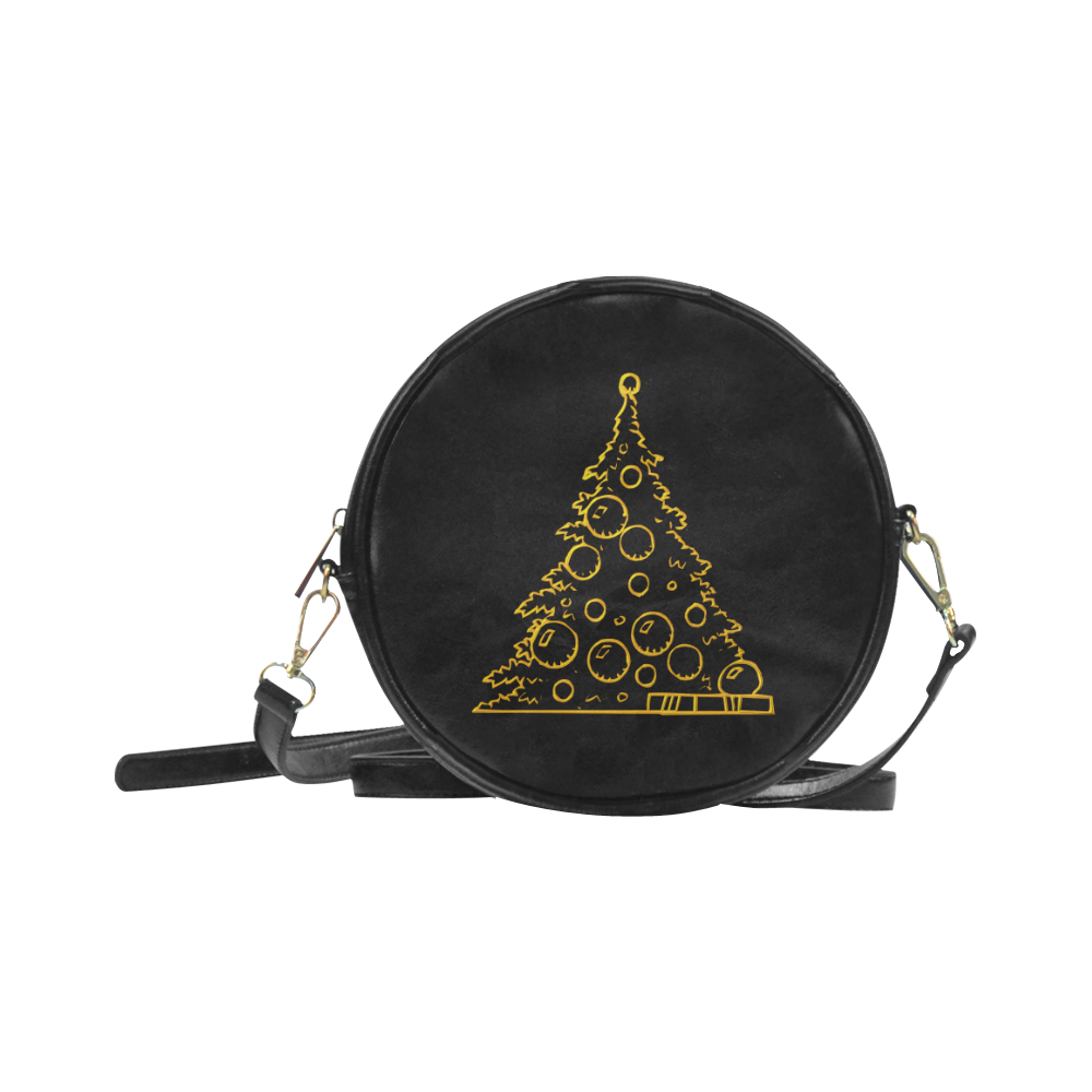Metallic Golden Christmas Tree & Ornaments Round Sling Bag (Model 1647)