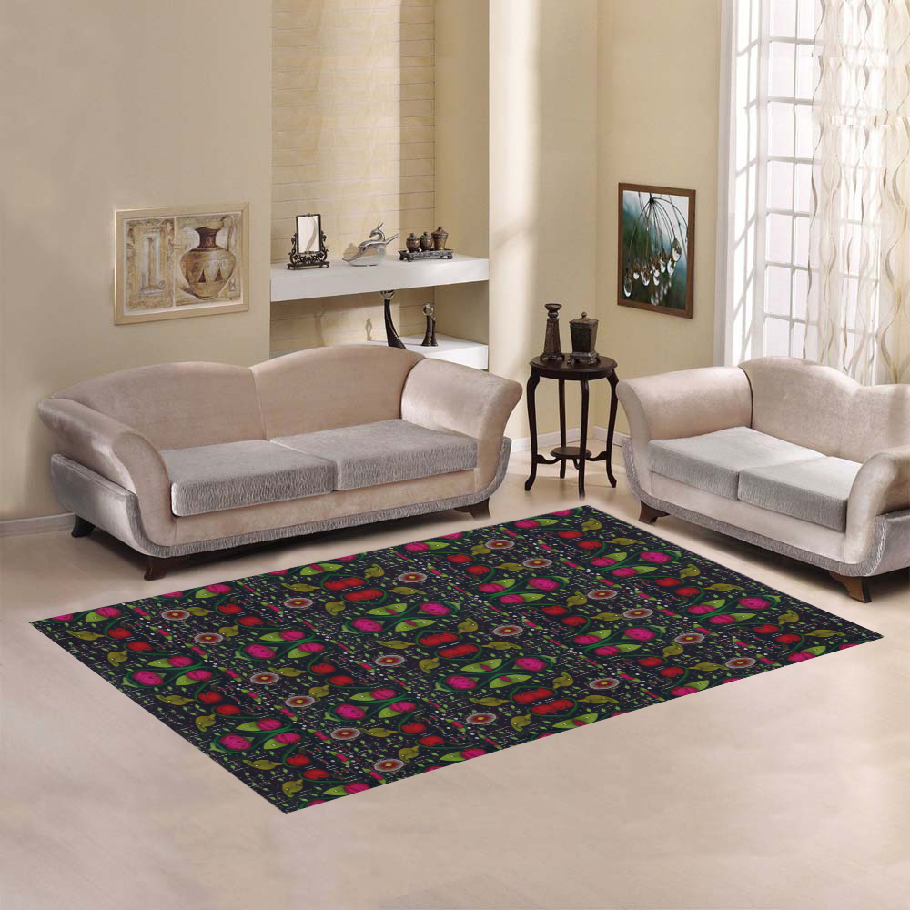 Roses and green leaf Area Rug7'x5'
