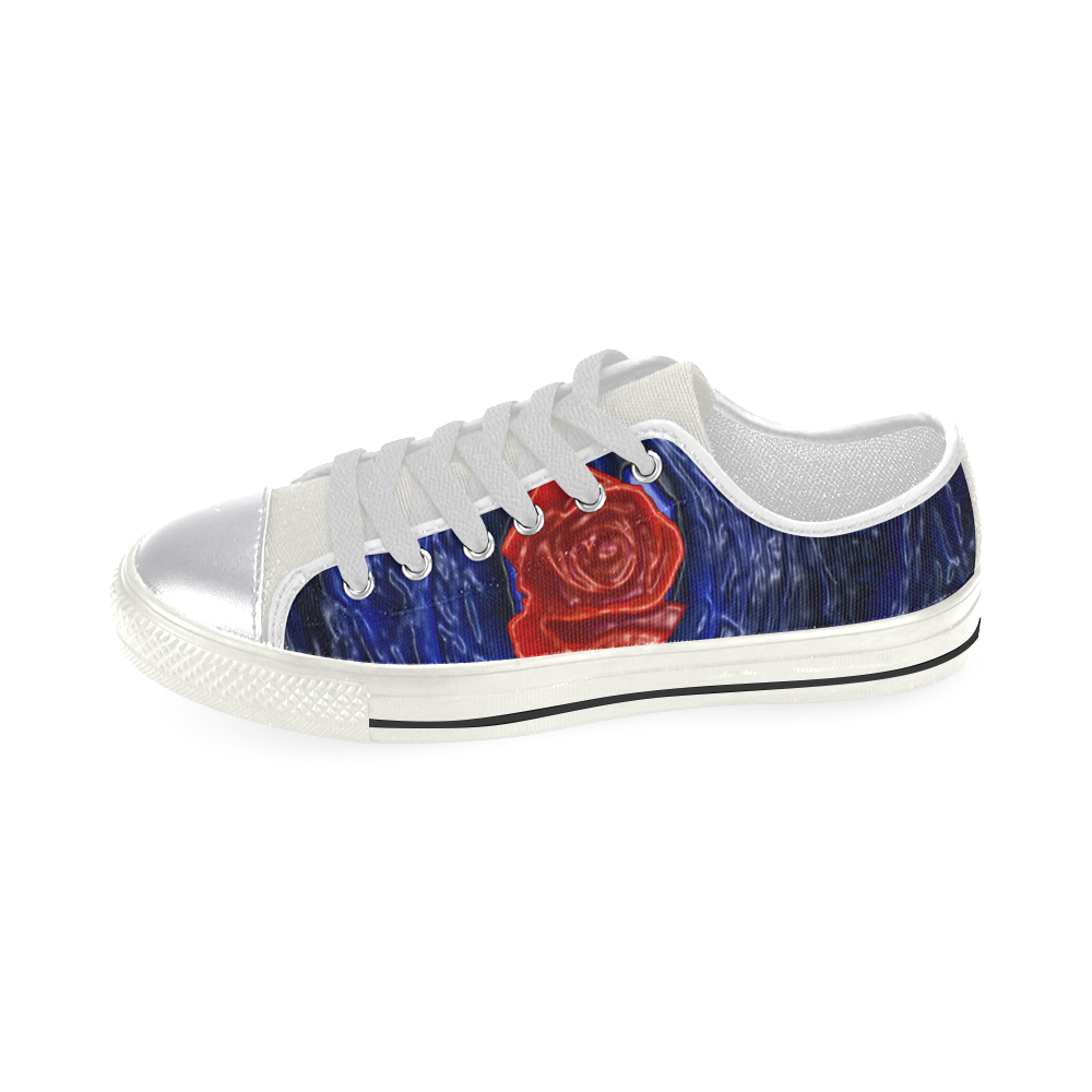 Blue fractal heart with red rose in plastic Canvas Women's Shoes/Large Size (Model 018)