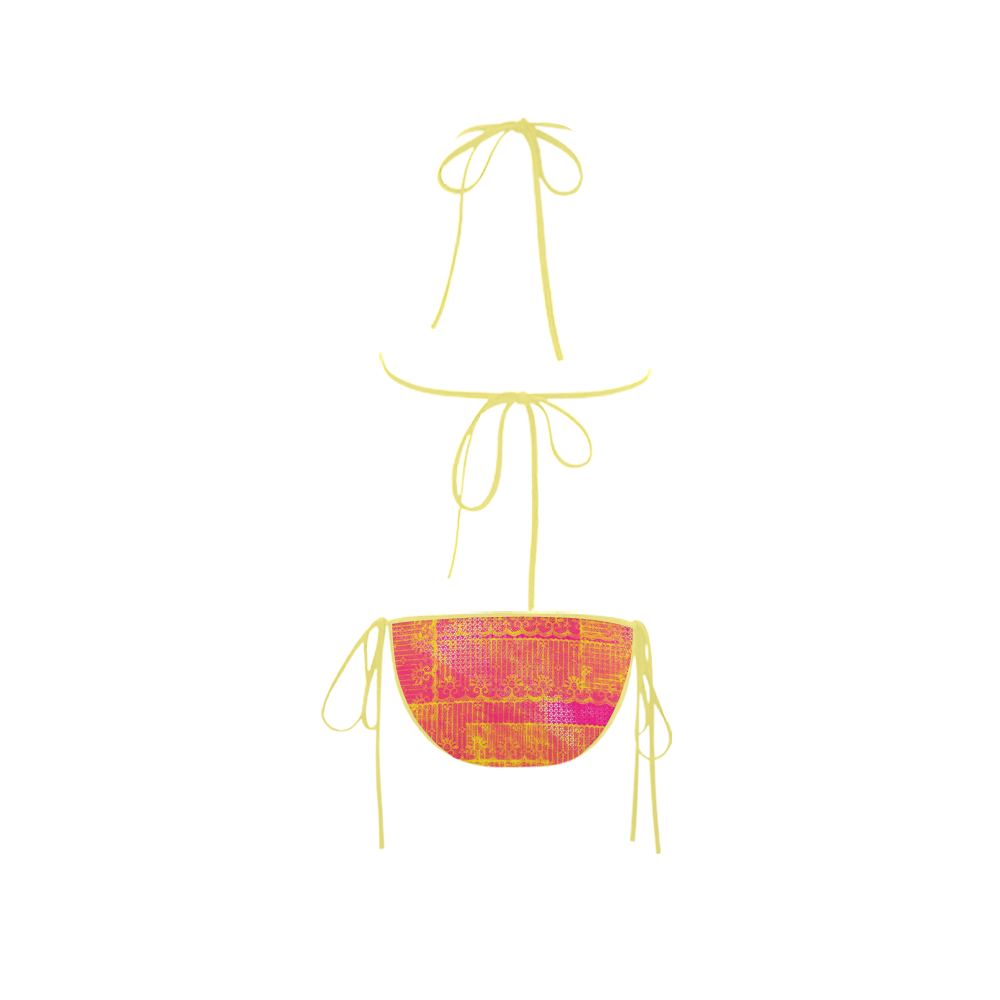 Yellow and Magenta Lace Texture Custom Bikini Swimsuit
