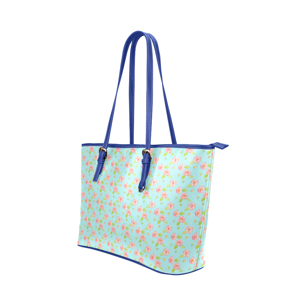 Rose flower floral - Cute watercolor pattern Leather Tote Bag/Small (Model 1651)