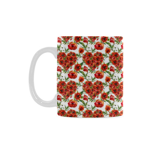 Poppies Poppy flowers floral hearts pattern White Mug(11OZ)