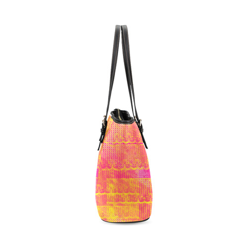 Yellow and Magenta Lace Texture Leather Tote Bag/Small (Model 1640)