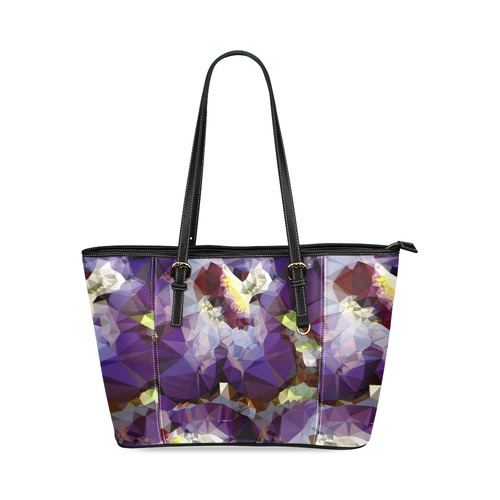 Purple Abstract Geometric Dream Leather Tote Bag/Small (Model 1640)