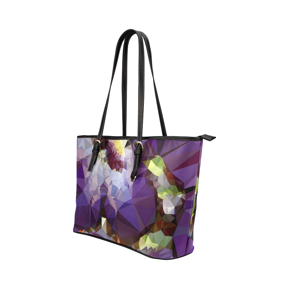 Purple Abstract Geometric Dream Leather Tote Bag/Large (Model 1651)