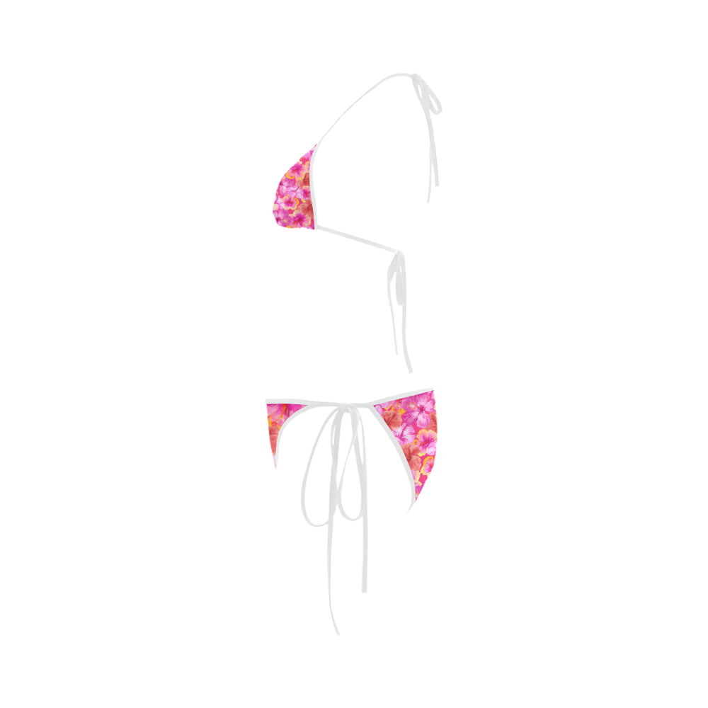 Hibiscus floral flowers flower-Cute pink pattern Custom Bikini Swimsuit