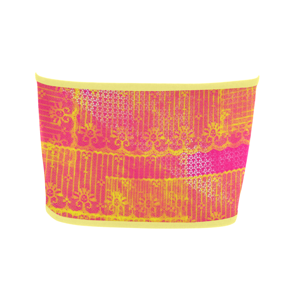 Yellow and Magenta Lace Texture Bandeau Top