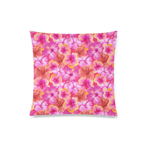 Hibiscus floral flowers flower-Cute pink pattern Custom Zippered Pillow Case 20"x20"(Twin Sides)