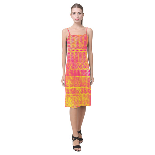 Yellow and Magenta Lace Texture Alcestis Slip Dress (Model D05)