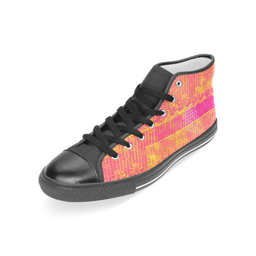 Yellow and Magenta Lace Texture Women's Classic High Top Canvas Shoes (Model 017)