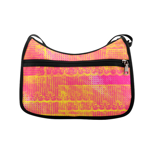Yellow and Magenta Lace Texture Crossbody Bags (Model 1616)