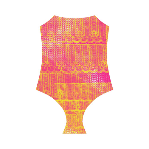 Yellow and Magenta Lace Texture Strap Swimsuit ( Model S05)