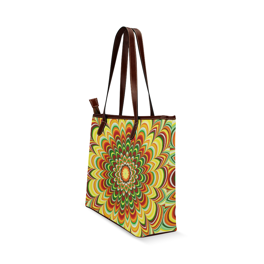 Colorful flower striped mandala Shoulder Tote Bag (Model 1646)