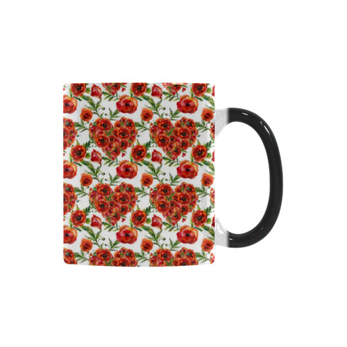 Poppies Poppy flowers floral hearts pattern Custom Morphing Mug