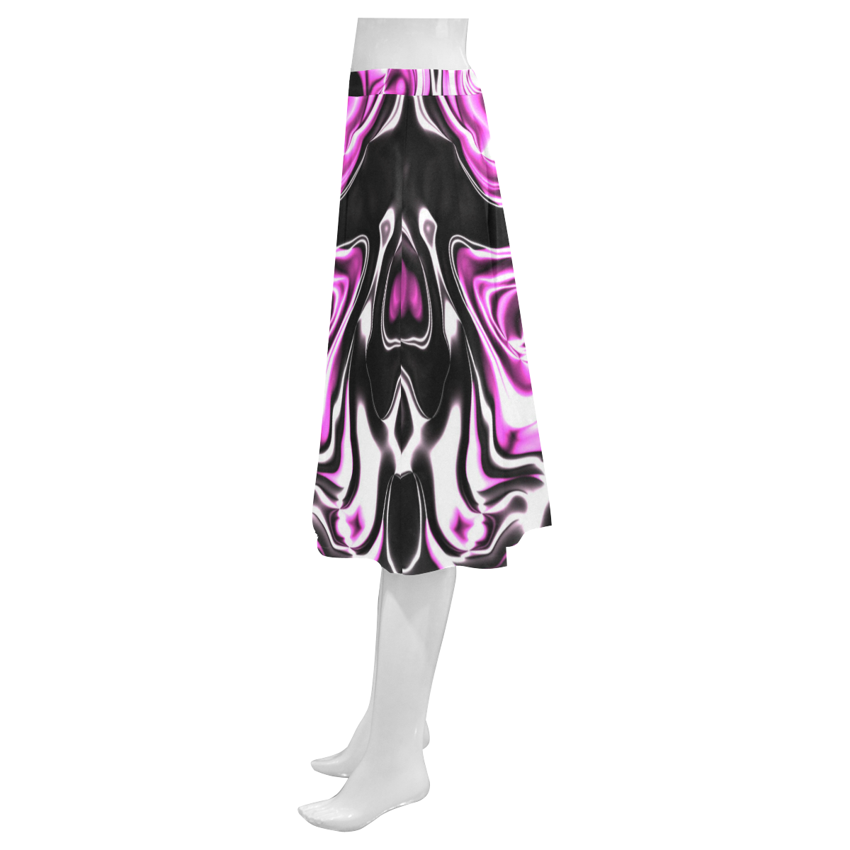 hot pink and black  swirls Mnemosyne Women's Crepe Skirt (Model D16)
