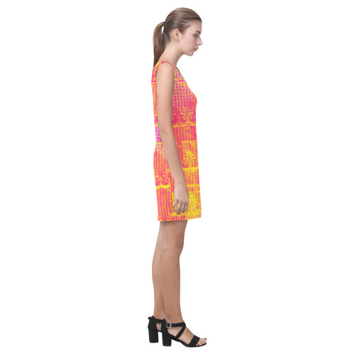 Yellow and Magenta Lace Texture Medea Vest Dress (Model D06)