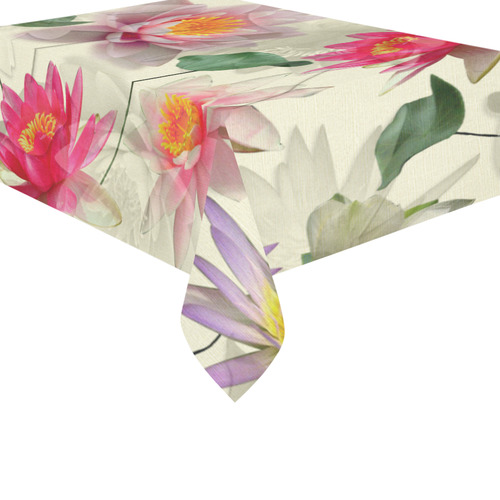 Lotus Flower Pattern Cotton Linen Tablecloth 60"x 84"