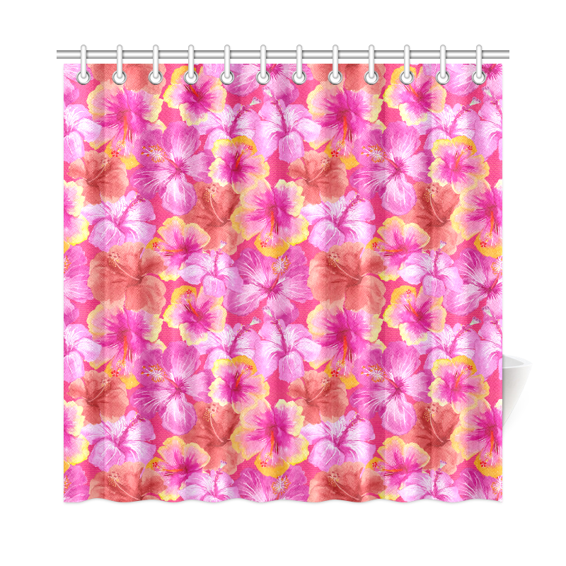 8Hibiscus floral flowers flower-Cute pink pattern500 Shower Curtain 72"x72"