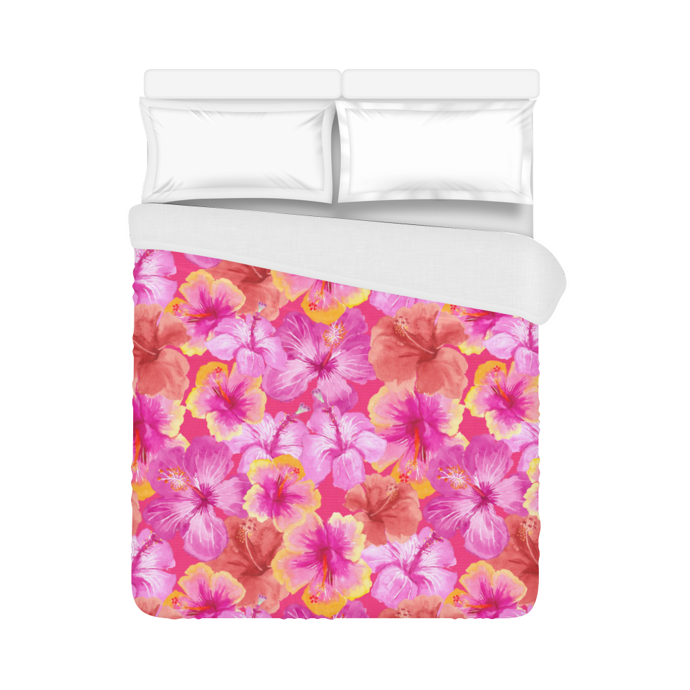 Hibiscus floral flowers flower-Cute pink pattern Duvet Cover 86"x70" ( All-over-print)