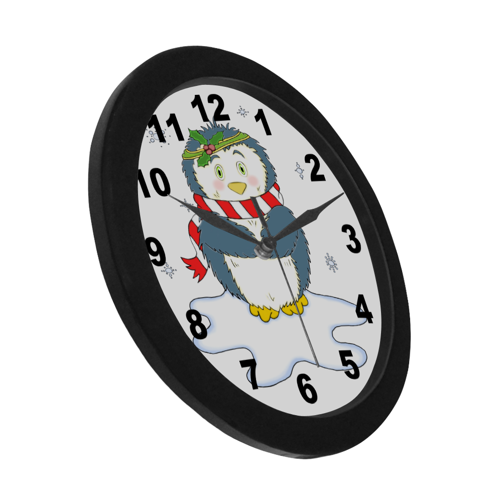 Adorable Christmas Penguin Circular Plastic Wall clock