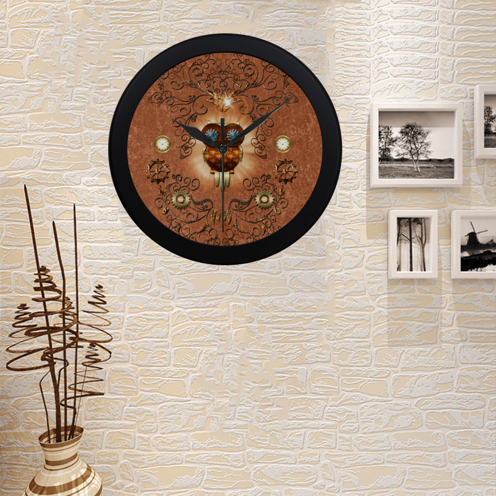 Steampunk, cute owl Circular Plastic Wall clock