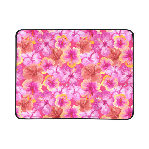 Hibiscus floral flowers flower-Cute pink pattern Beach Mat 78"x 60"