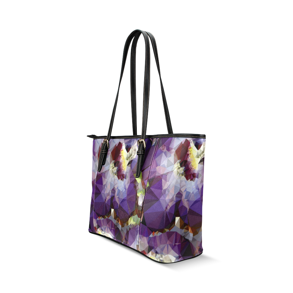 Purple Abstract Geometric Dream Leather Tote Bag/Large (Model 1640)