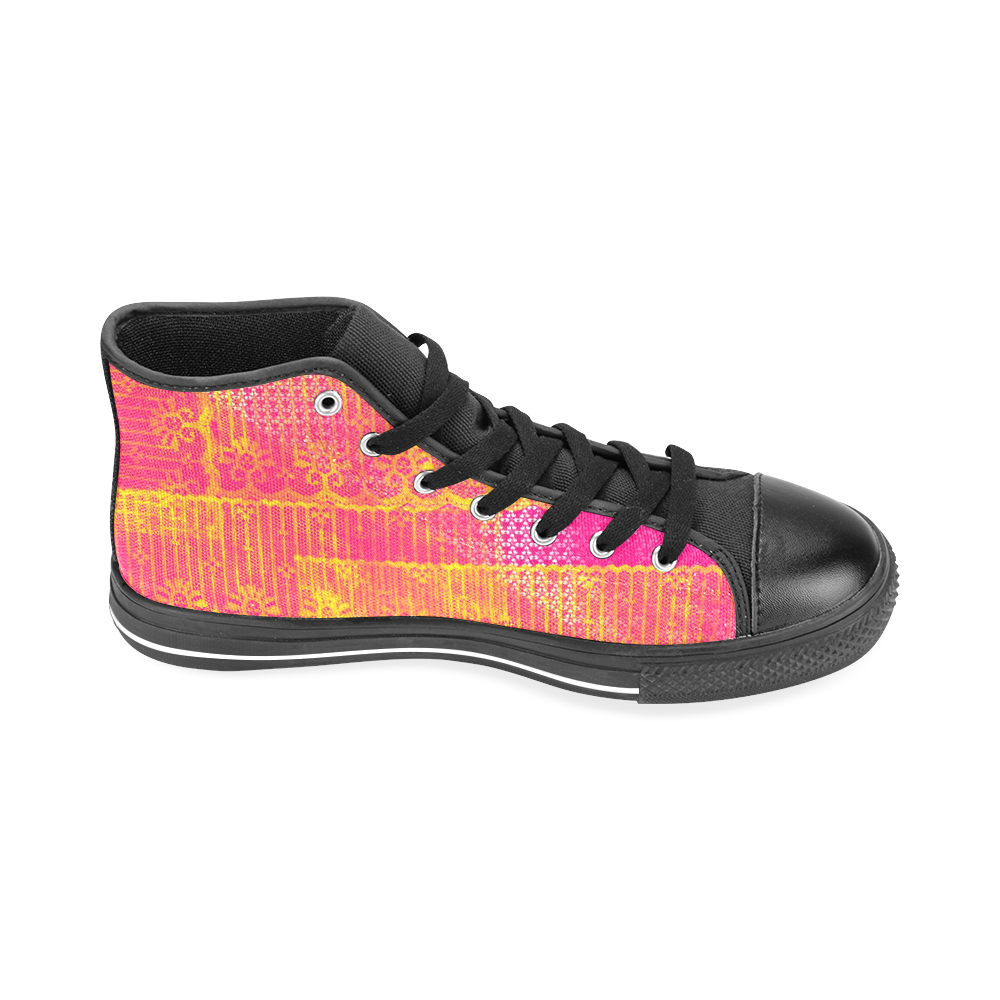 Yellow and Magenta Lace Texture Men’s Classic High Top Canvas Shoes /Large Size (Model 017)