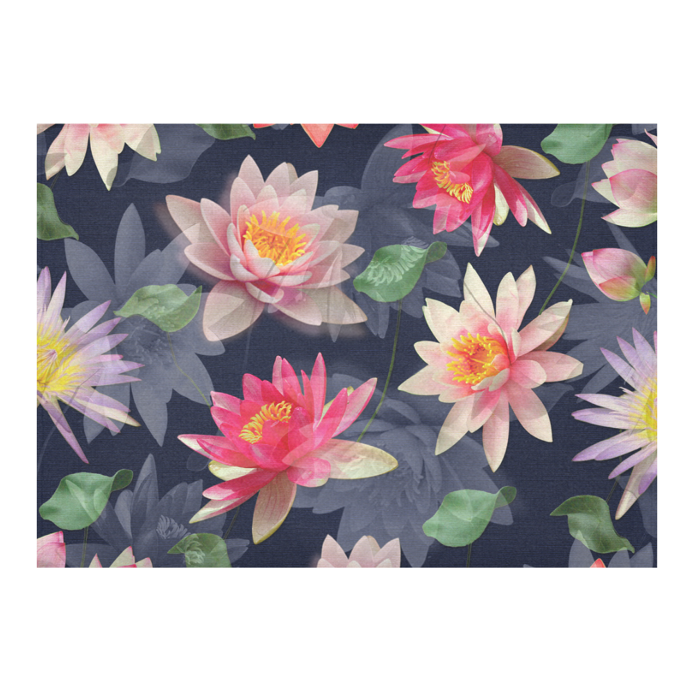 Lotus Flower Pattern-2 Cotton Linen Tablecloth 60"x 84"
