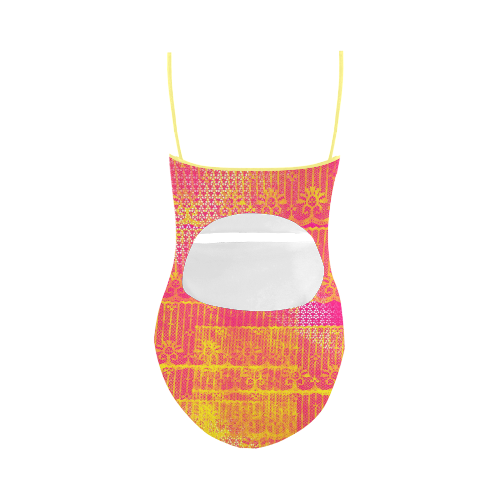 Yellow and Magenta Lace Texture Strap Swimsuit ( Model S05)