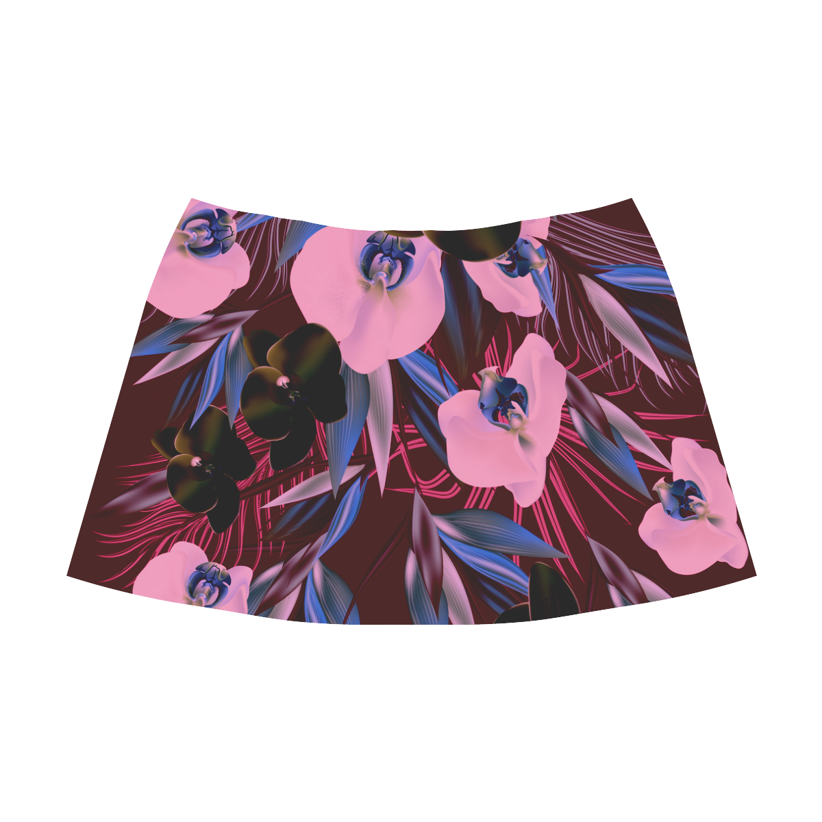 Exotic and WILD Tropical artistic collection 2016 : Designers quality in pink, black and cobalt blue Mnemosyne Women's Crepe Skirt (Model D16)