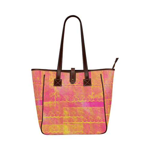 Yellow and Magenta Lace Texture Classic Tote Bag (Model 1644)