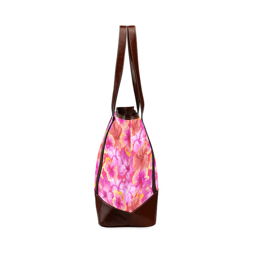 Hibiscus floral flowers flower-Cute pink pattern Tote Handbag (Model 1642)