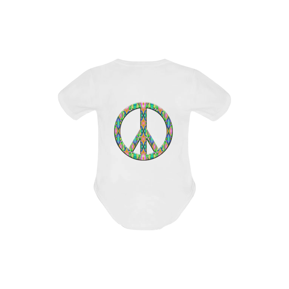 Groovy Psychedelic Peace Sign Baby Powder Organic Short Sleeve One Piece (Model T28)