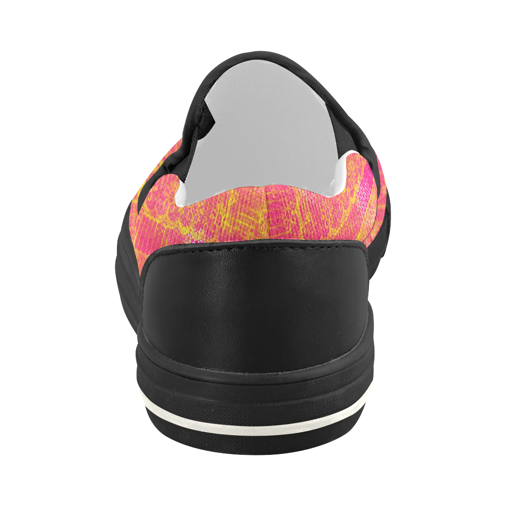 Yellow and Magenta Lace Texture Women's Slip-on Canvas Shoes (Model 019)