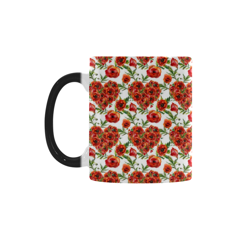 Poppies Poppy flowers floral hearts pattern Custom Morphing Mug