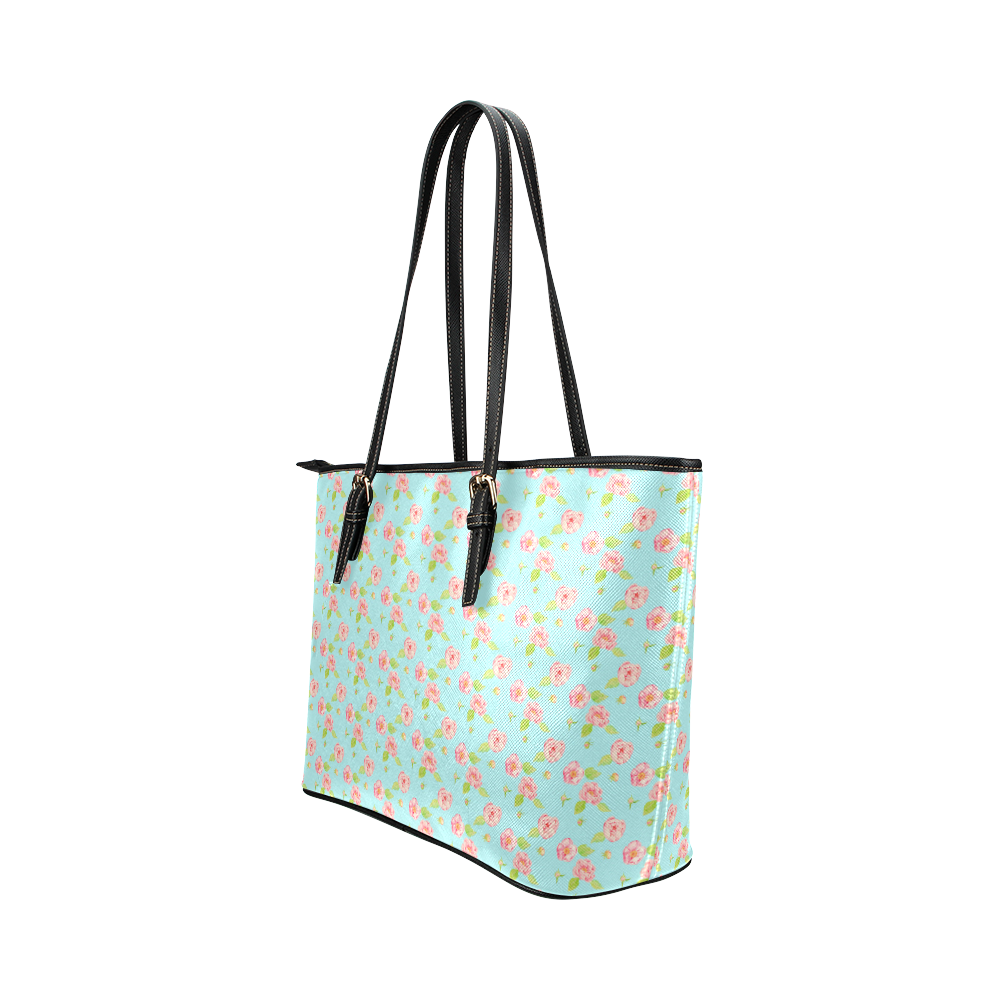 Rose flower floral - Cute watercolor pattern Leather Tote Bag/Small (Model 1651)
