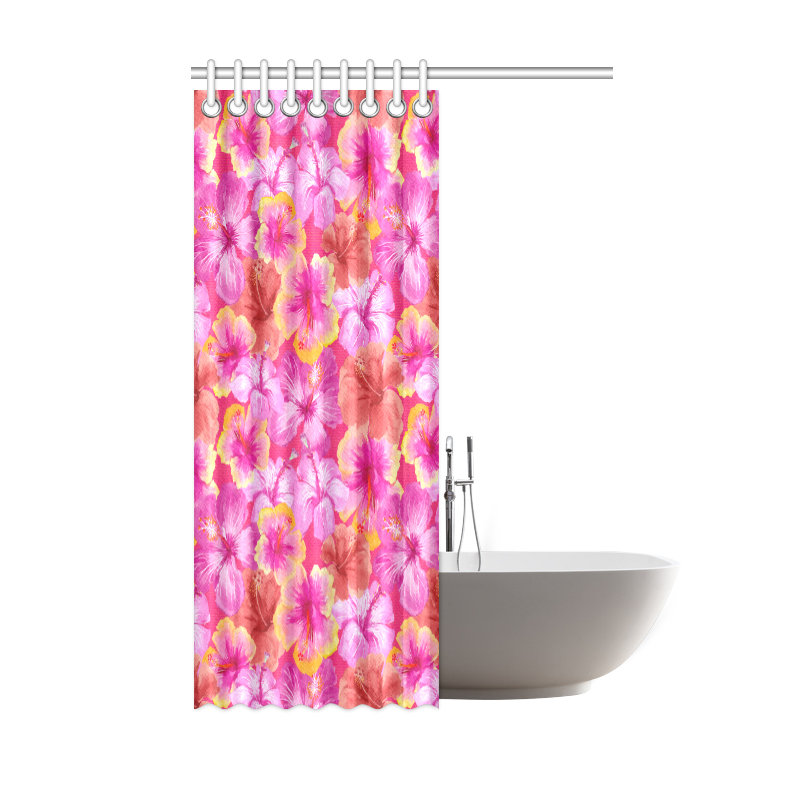 Hibiscus floral flowers flower-Cute pink pattern Shower Curtain 48"x72"