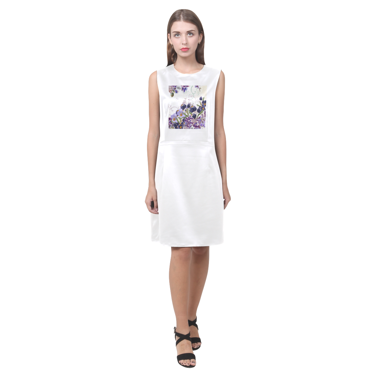 From Collection Magical and Mystical 2016. Fashion Dress in white and purple style. Perfect look. De Eos Women's Sleeveless Dress (Model D01)