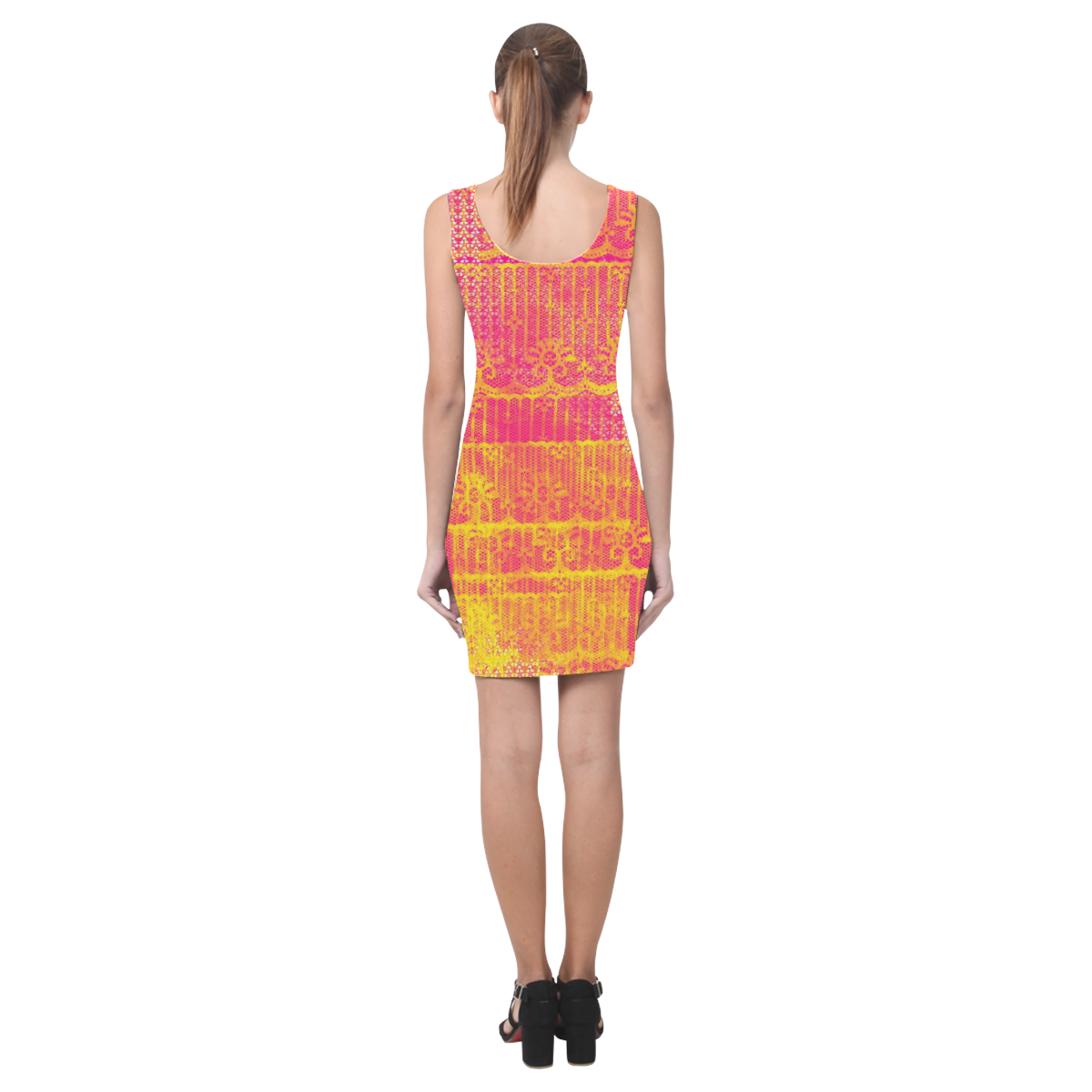 Yellow and Magenta Lace Texture Medea Vest Dress (Model D06)