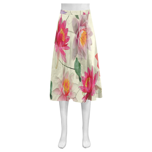 Lotus Flower Pattern Mnemosyne Women's Crepe Skirt (Model D16)
