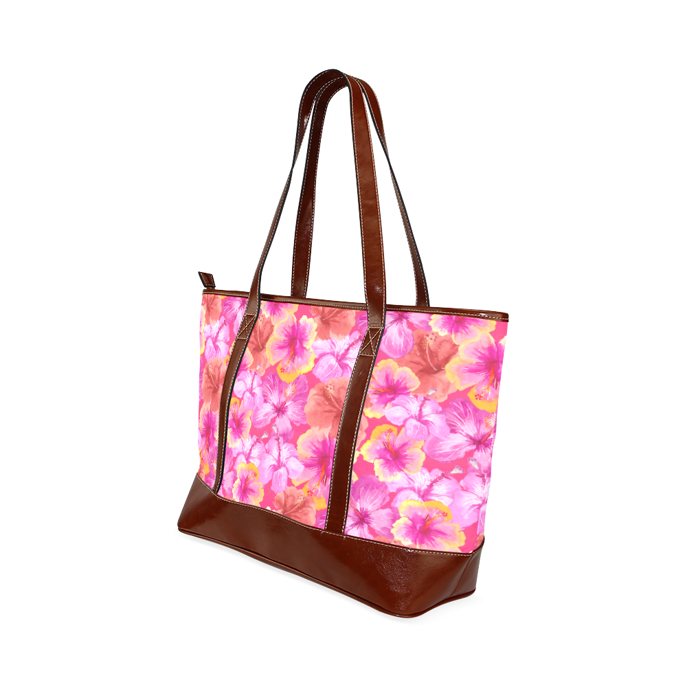 Hibiscus floral flowers flower-Cute pink pattern Tote Handbag (Model 1642)
