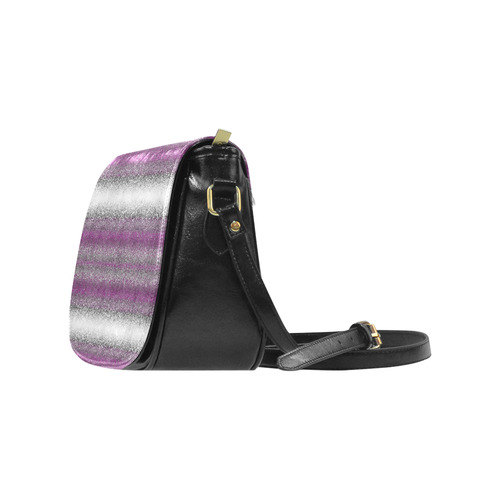 Purple Pink and White Metallic Horizontal Stripes Classic Saddle Bag/Small (Model 1648)